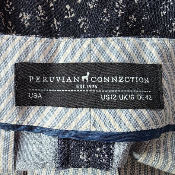 Peruvian Connection Womens 12 Pants Distressed Print Navy Blue Straight Leg Boho - Picture 5 of 7